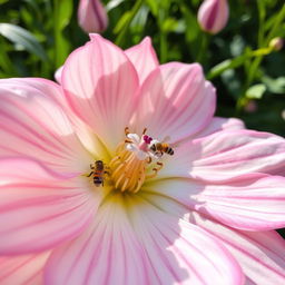 A close-up view of a beautiful, delicate flower, showcasing intricate petal designs with soft gradients of pink and white, set against a lush green background