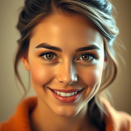 A close-up portrait of a person with an attractive and charming appearance, highlighting soft, glowing skin, bright and captivating eyes, and a warm, inviting smile