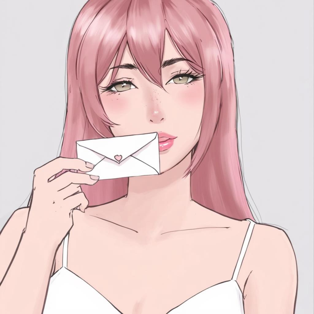 A stunning digital illustration of a female character with long, flowing pink hair, wearing a strapless white top and a stylish white fur hat on her head