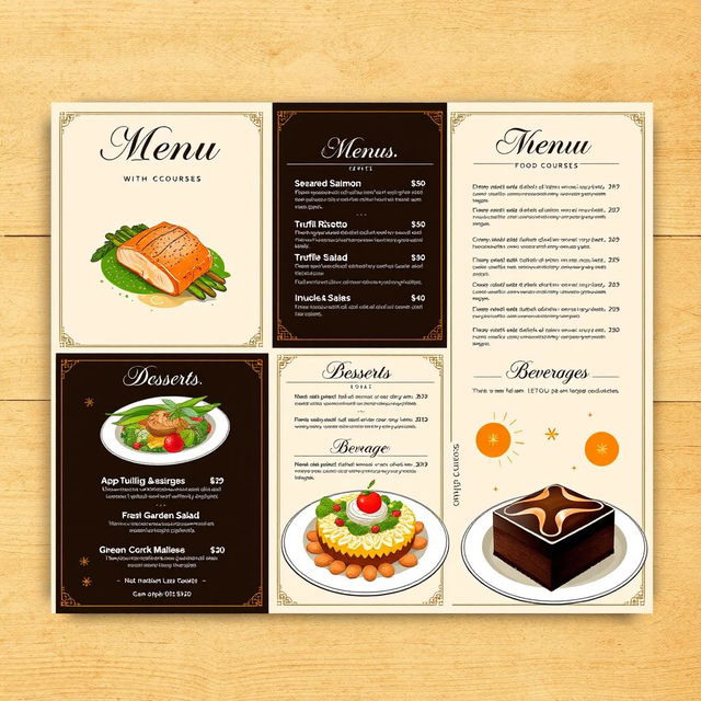 A visually appealing food menu for a restaurant featuring elegant typography and a sophisticated layout
