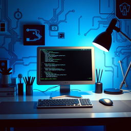 An artistic representation of a Linux operating system interface on a computer screen