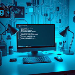 An artistic representation of a Linux operating system interface on a computer screen