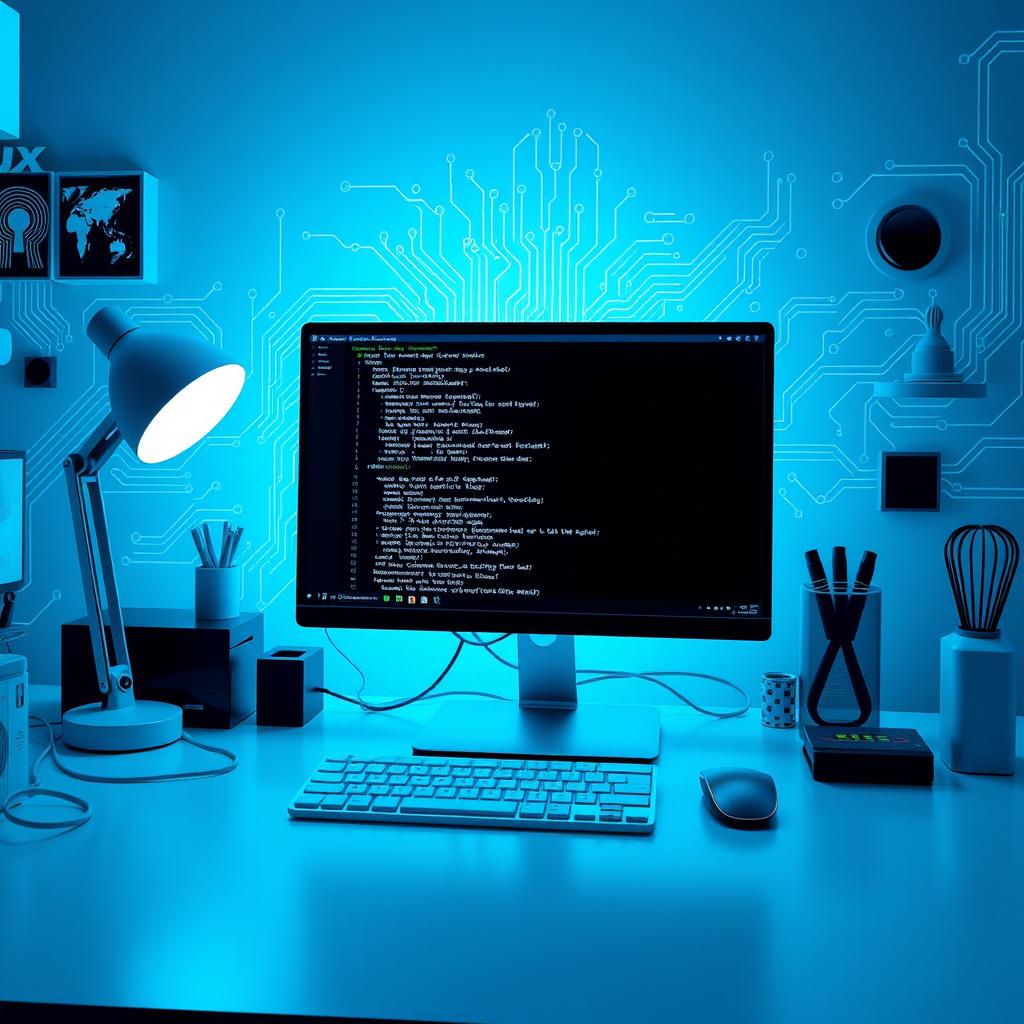 An artistic representation of a Linux operating system interface on a computer screen