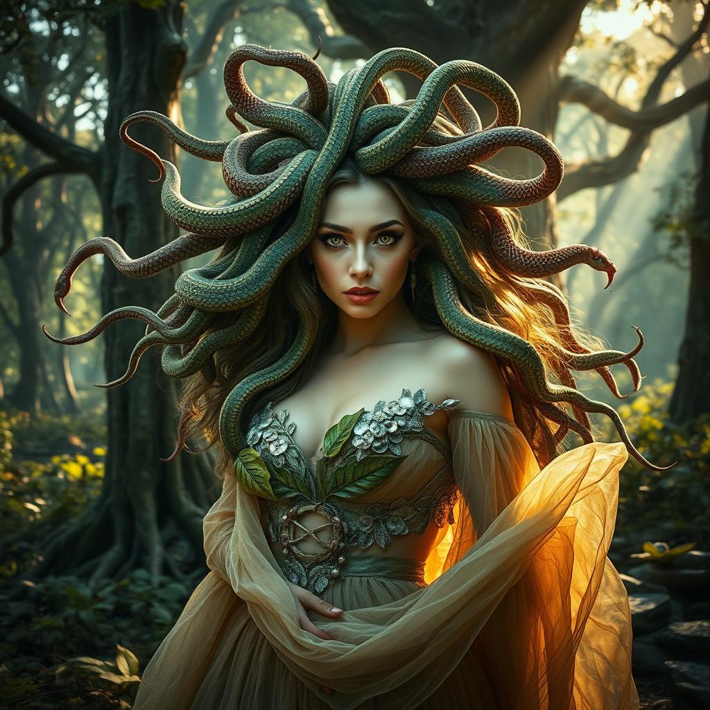 A mesmerizing female Medusa set in an enchanting forest