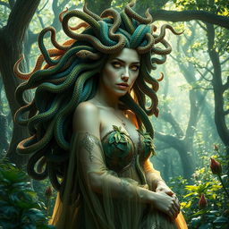 A mesmerizing female Medusa set in an enchanting forest