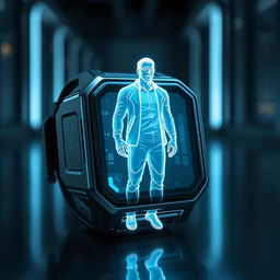 A futuristic smartwatch featuring an astonishing hologram of a person projected from its surface