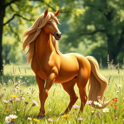 A gentle male centaur with the body of a sleek horse and the upper torso of a human that is lean rather than muscular