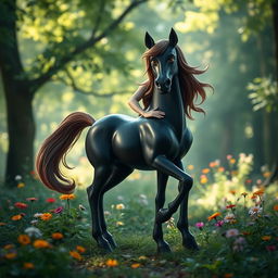 An imaginative creature resembling a centaur, featuring the robust body of a horse combined with the upper torso of a human