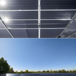 A state-of-the-art automatic solar panel cleaning machine working efficiently under a sunny blue sky.