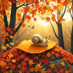 I am a little snail, and in the autumn, I crawled up a small hill covered with vibrant maple leaves