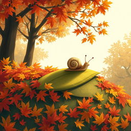 I am a little snail, and in the autumn, I crawled up a small hill covered with vibrant maple leaves