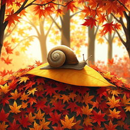 I am a little snail, and in the autumn, I crawled up a small hill covered with vibrant maple leaves