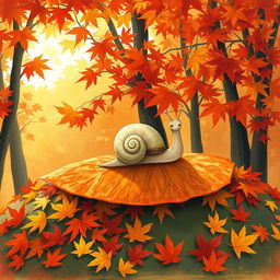 I am a little snail, and in the autumn, I crawled up a small hill covered with vibrant maple leaves