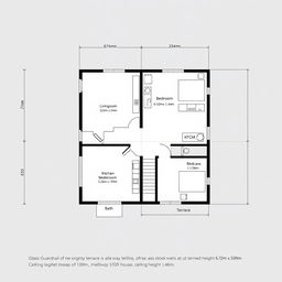 A floor plan of a modern house showcasing detailed dimensions and layouts
