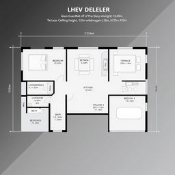 A floor plan of a modern house showcasing detailed dimensions and layouts