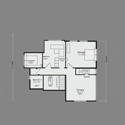 A floor plan of a modern house showcasing detailed dimensions and layouts