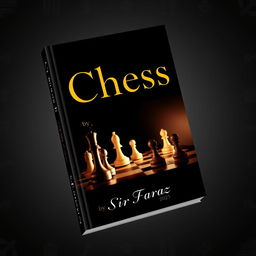 The book cover for 'Chess' by Sir Faraz, featuring a dramatic chessboard with finely crafted pieces in mid-game, illuminated by a soft, golden light
