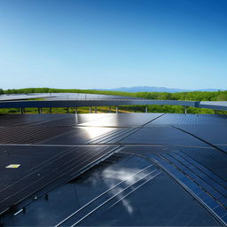 A state-of-the-art automatic solar panel cleaning machine working efficiently under a sunny blue sky.