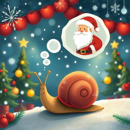 I am a little snail, and I’m daydreaming about Santa Claus in a whimsical world filled with holiday cheer