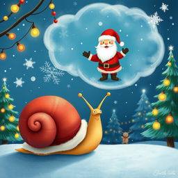 I am a little snail, and I’m daydreaming about Santa Claus in a whimsical world filled with holiday cheer