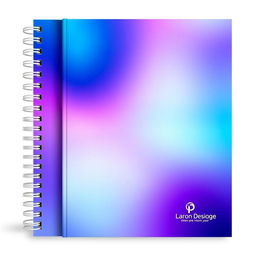 A beautifully designed book cover with a spiral binding on the left side, featuring a stunning gradient background that blends smoothly from blue to purple to violet