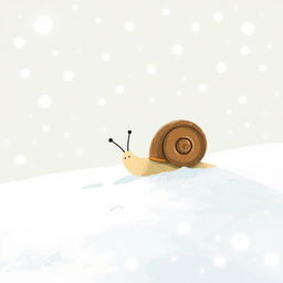 I am a little snail in a snowy landscape, surrounded by a serene blanket of soft white snowflakes