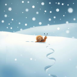I am a little snail in a snowy landscape, surrounded by a serene blanket of soft white snowflakes