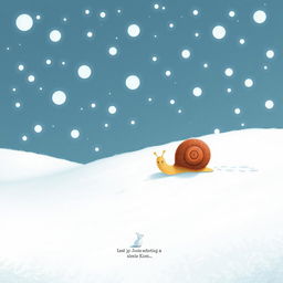 I am a little snail in a snowy landscape, surrounded by a serene blanket of soft white snowflakes