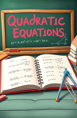 A visually engaging educational illustration depicting the concept of quadratic equations in mathematics