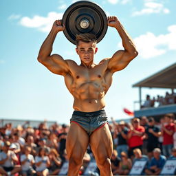 A naturally extremely muscular and strong teenage boy, showcasing his impressive physique