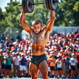 A naturally extremely muscular and strong teenage boy, showcasing his impressive physique