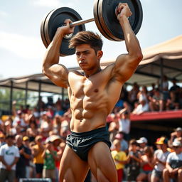 A naturally extremely muscular and strong teenage boy, showcasing his impressive physique