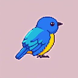 A colorful 2D pixel art bird facing to the right, designed in a size of 18 pixels