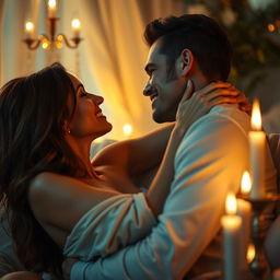 A sensual and artistic depiction of an intimate moment between two consenting adults, showcasing their connection and chemistry