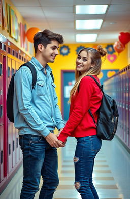 A romantic scene of a couple holding hands in a school setting, symbolizing a journey from hate to love