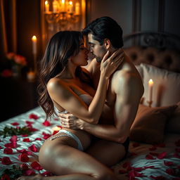 A sensual and artistic representation of intimacy between two adults, capturing the essence of romance and connection