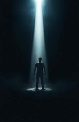 A powerful, uplifting image depicting a lone figure standing in a dark environment, illuminated by a radiant beam of light that breaks through the shadows, symbolizing hope and strength