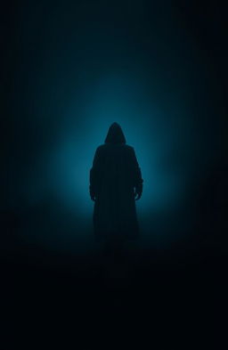 An unknown person embarking on an unexplored journey, walking down a dark and mysterious path surrounded by dense fog and shadowy trees