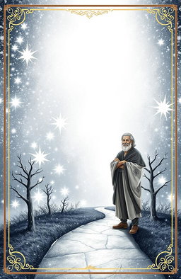 A magical book cover design featuring a silver theme, symbolizing a journey of exploration and enlightenment