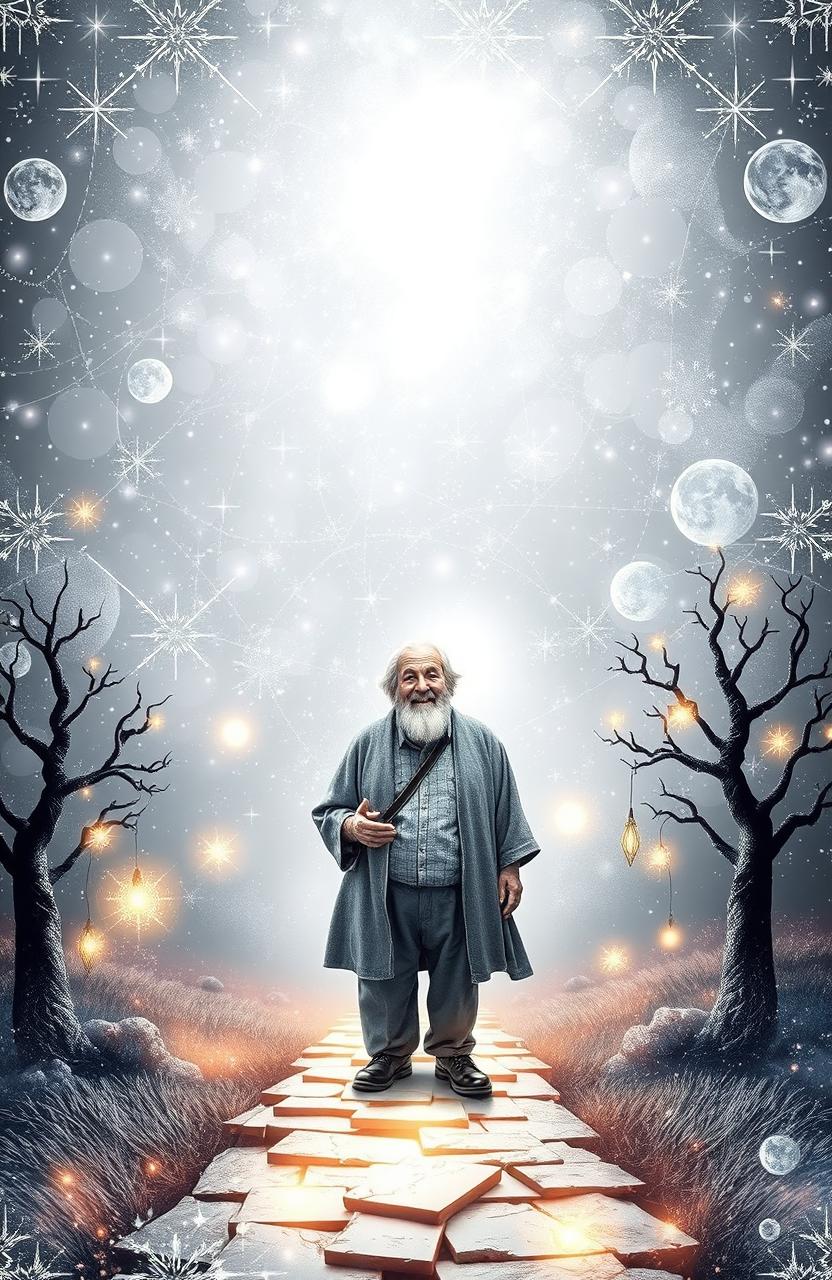 A magical book cover design featuring a silver theme, symbolizing a journey of exploration and enlightenment