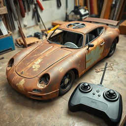 An unfinished, rusted car with an extraordinary design, featuring an artsy and unconventional shape