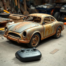 An unfinished, rusted car with an extraordinary design, featuring an artsy and unconventional shape