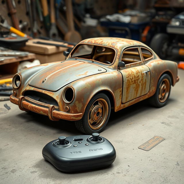 An unfinished, rusted car with an extraordinary design, featuring an artsy and unconventional shape