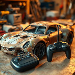 An unfinished, rusted car with an extraordinary and artistic design, showcasing unique shapes and profiles