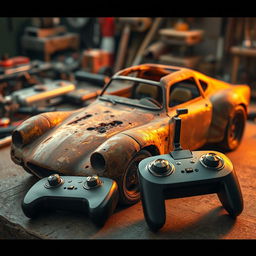 An unfinished, rusted car with an extraordinary and artistic design, showcasing unique shapes and profiles