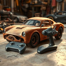 An unfinished, rusted car with an extraordinary and artistic design, highlighting unique shapes and profiles