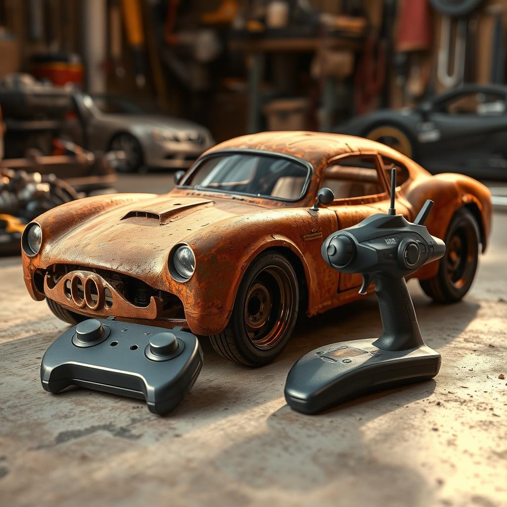 An unfinished, rusted car with an extraordinary and artistic design, highlighting unique shapes and profiles
