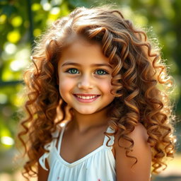 A portrait of a girl with beautiful, voluminous curly hair cascading down her shoulders