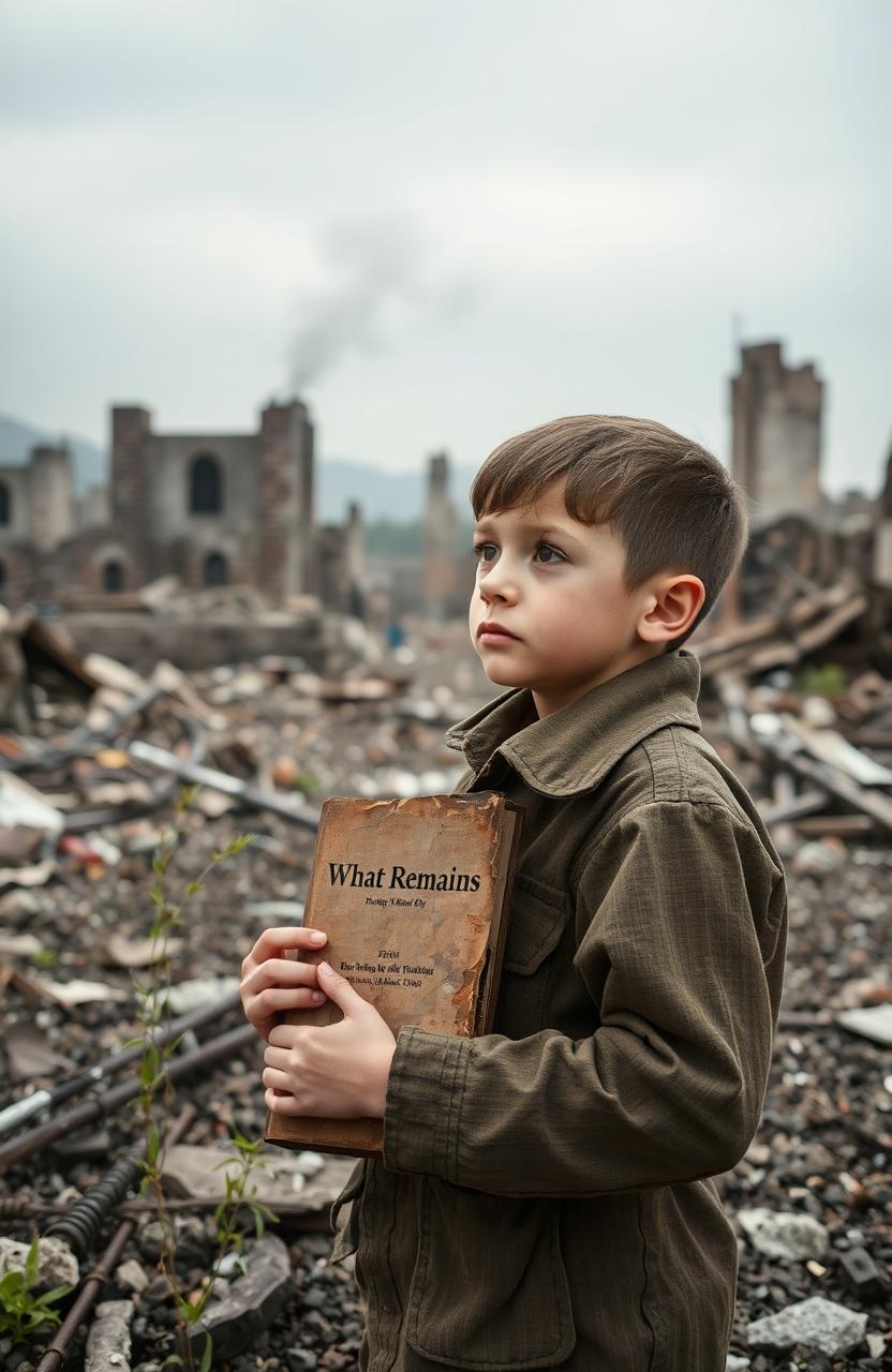 A poignant scene depicting a young boy soldier during World War II, showcasing his resilience and survival instincts