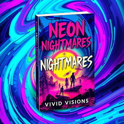 A book cover design for "Neon Nightmares" by Vivid Visions, featuring abstract and colorful imagery that evokes a sense of psychological horror